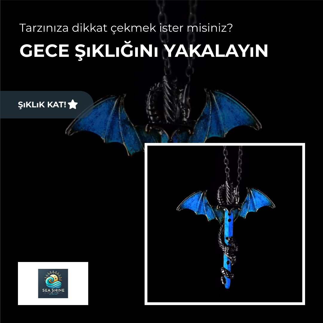  Karanlıkta Parlayan Ejderha Kılıç Kolye