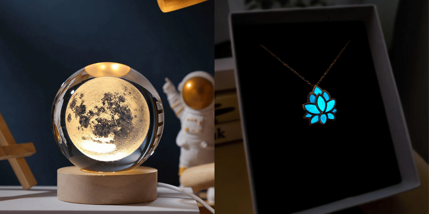 Dolunay Temalı Cam Küre ve Lotus Kolye