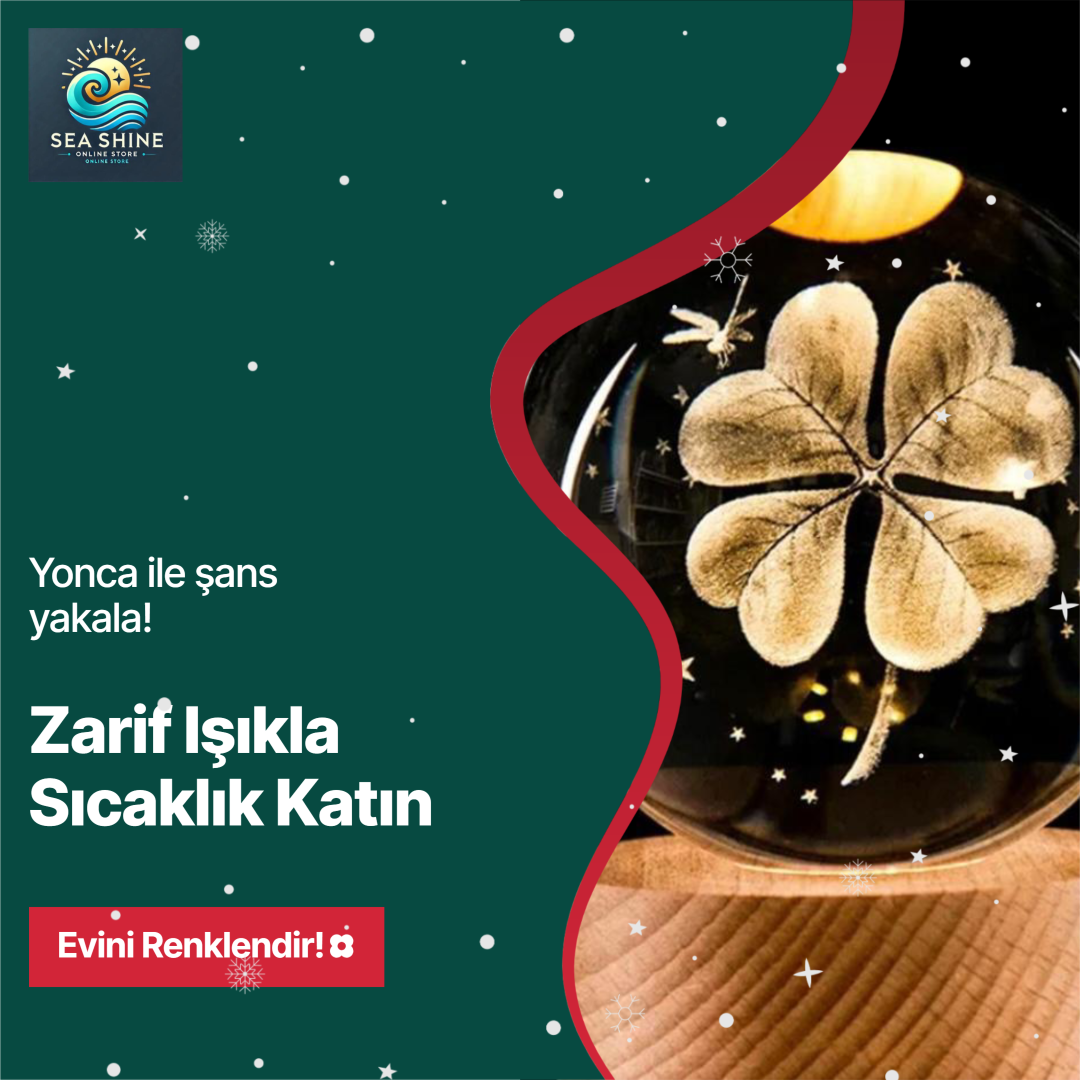 3D LED Işıklı Yonca Cam Küre