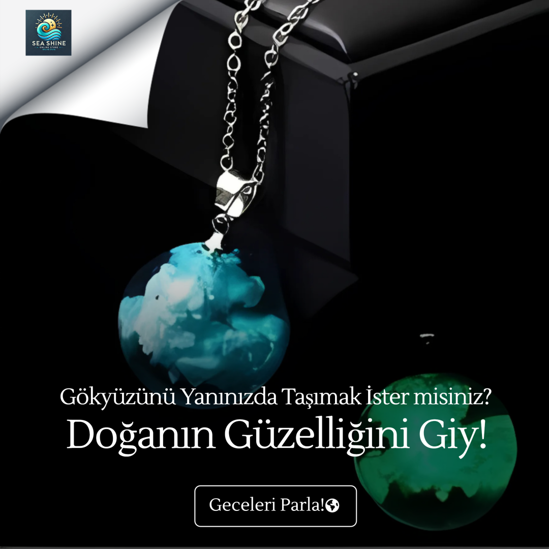 Karanlıkta Parlayan Mavi Bulut Cam Küre Kolye
