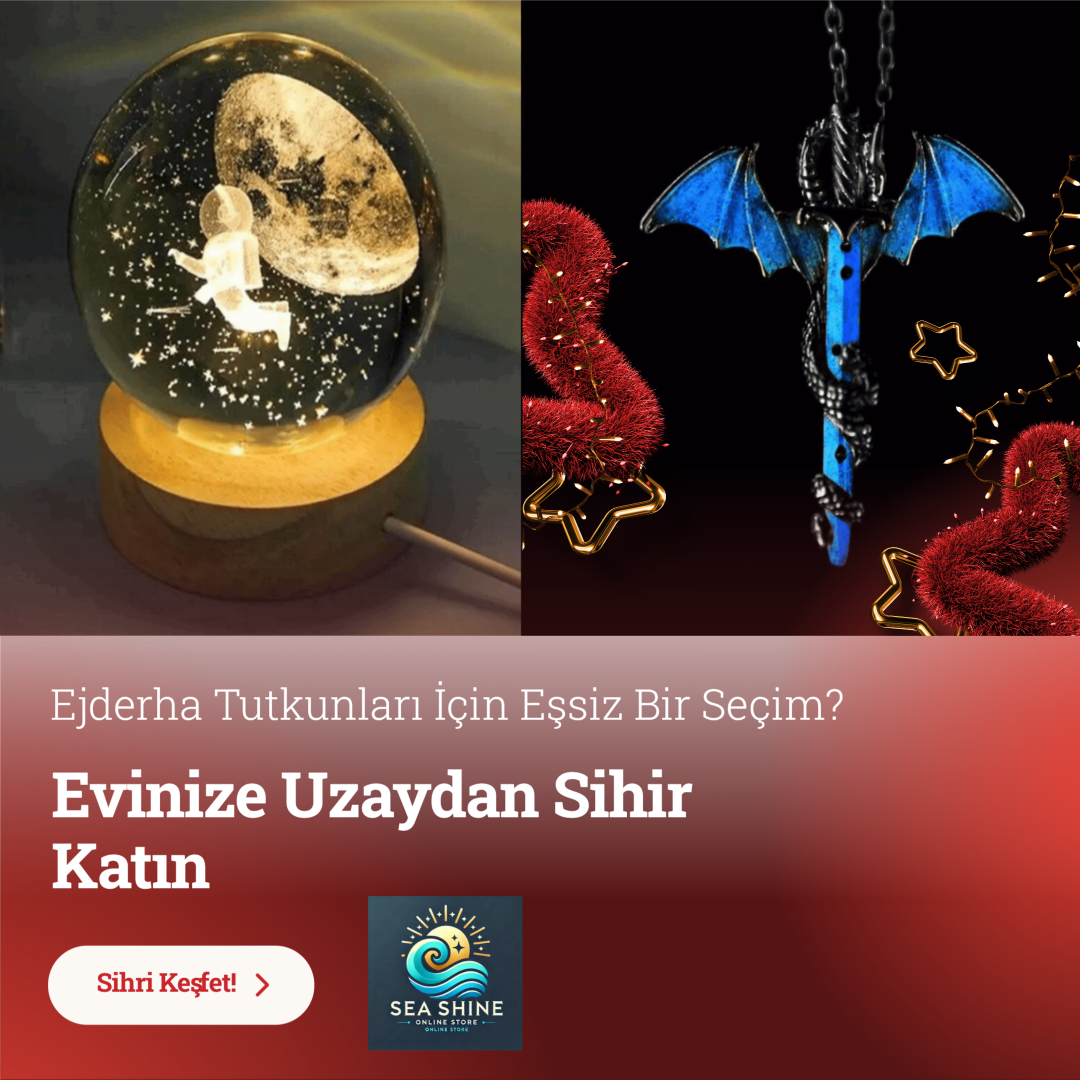 Astronot Temalı Cam Küre ve Ejderha Kolye 